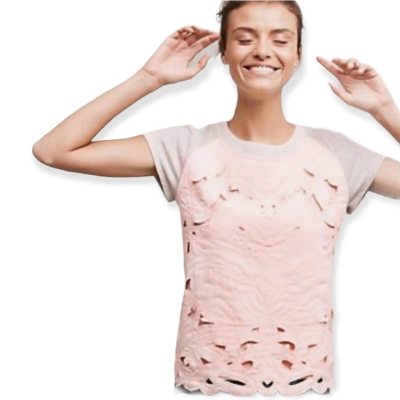 Anthropologie Tops - Anthropologie Saturday Sunday Millie Quilted Cut Out Gray Crewneck Top Sz Small